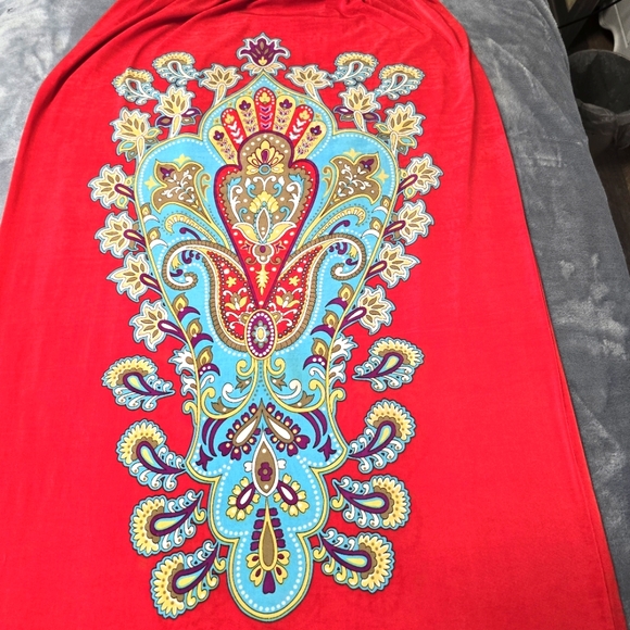 2/$30 Mlle Gabrielle Y2K Red Turquoise Long‎ Maxi Dress Size S Oversized - Picture 9 of 13